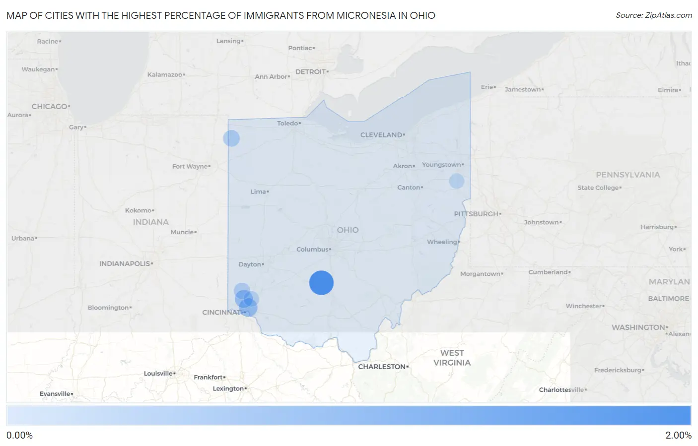 Cities with the Highest Percentage of Immigrants from Micronesia in Ohio Map