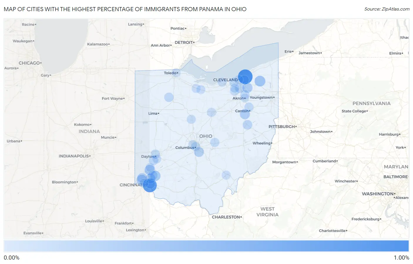 Cities with the Highest Percentage of Immigrants from Panama in Ohio Map