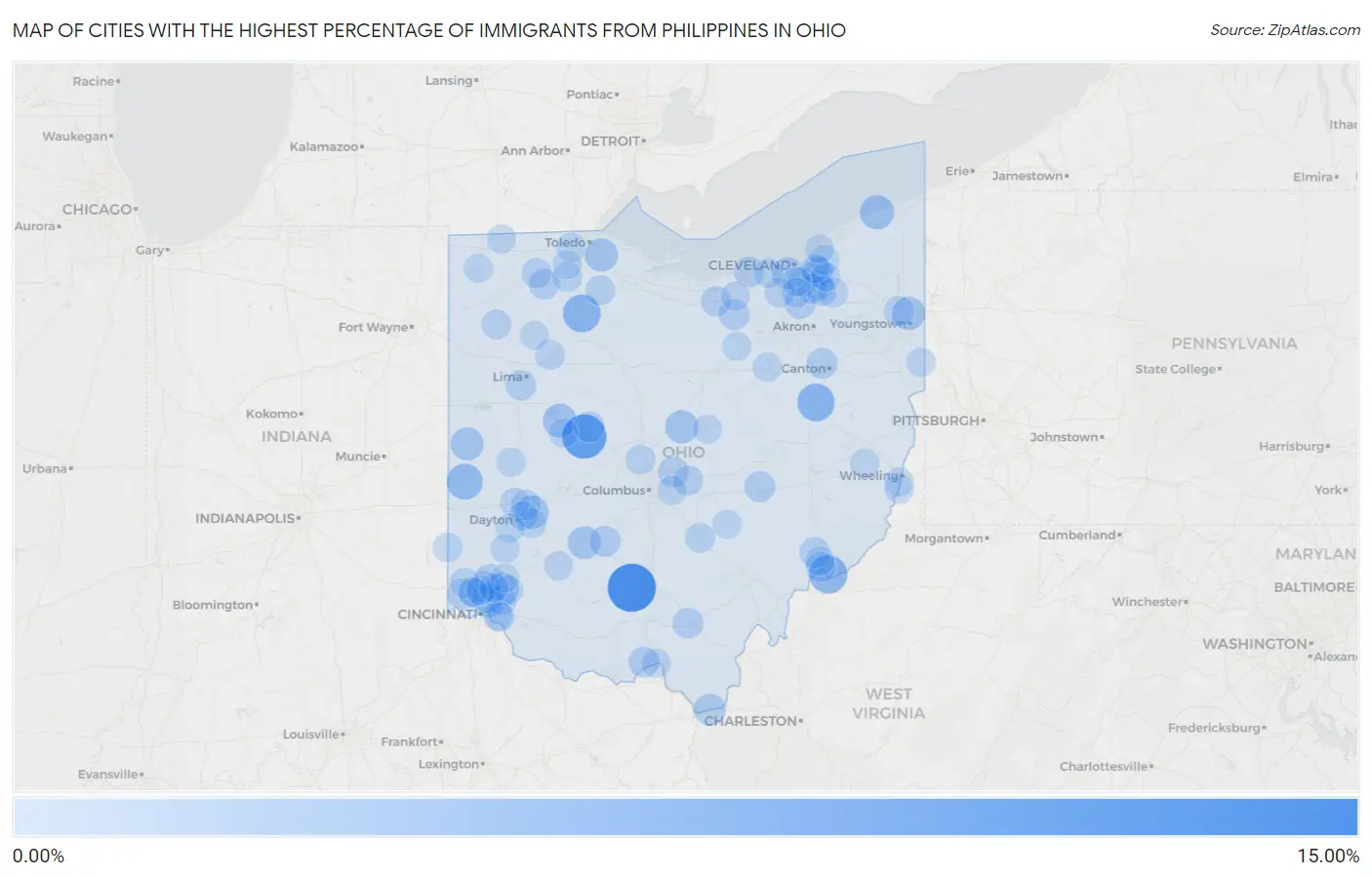Cities with the Highest Percentage of Immigrants from Philippines in Ohio Map