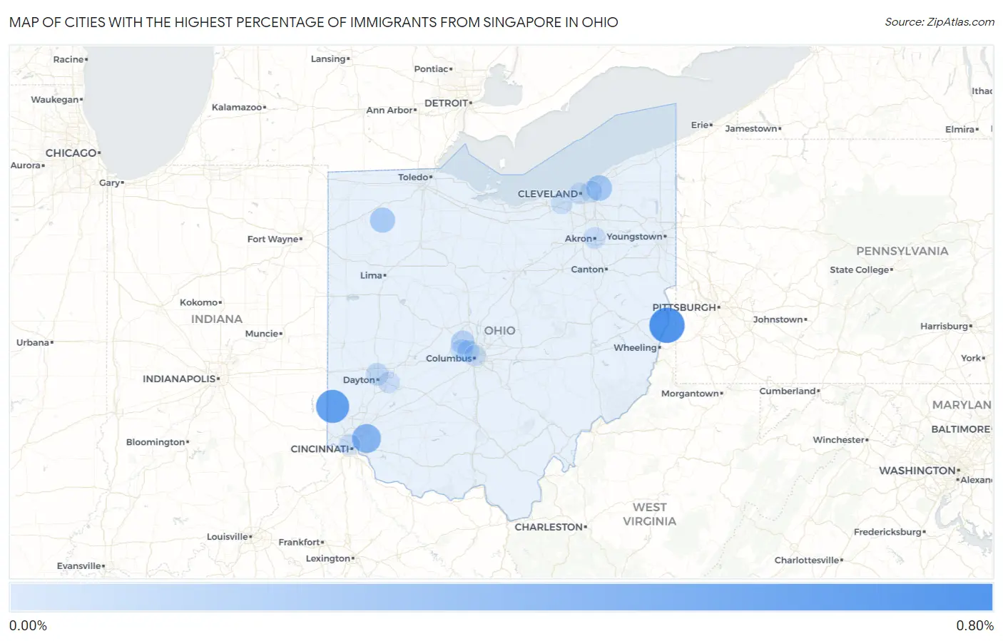 Cities with the Highest Percentage of Immigrants from Singapore in Ohio Map