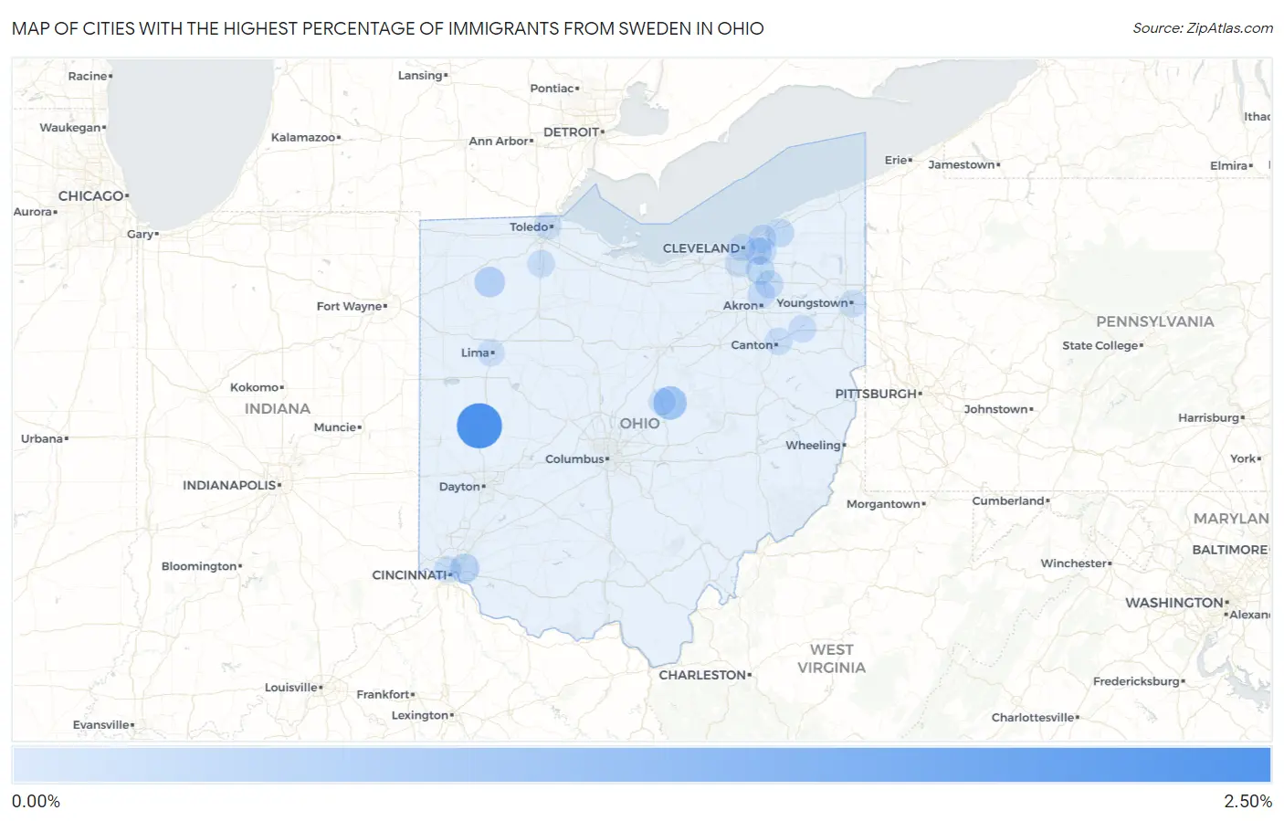 Cities with the Highest Percentage of Immigrants from Sweden in Ohio Map