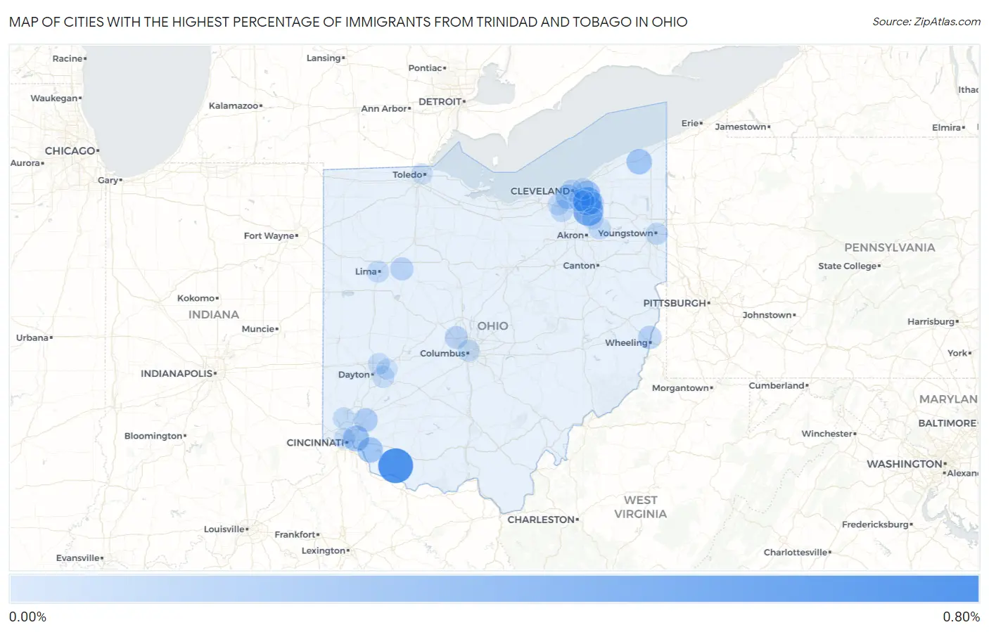Cities with the Highest Percentage of Immigrants from Trinidad and Tobago in Ohio Map