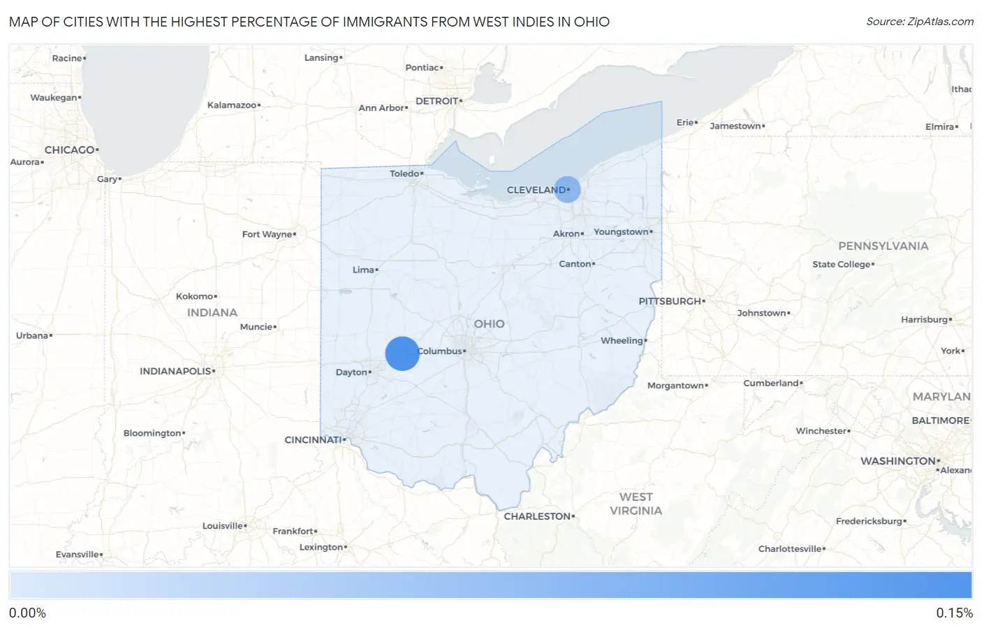 Cities with the Highest Percentage of Immigrants from West Indies in Ohio Map