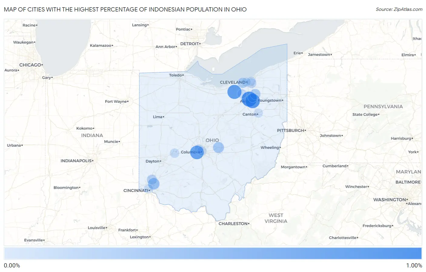 Cities with the Highest Percentage of Indonesian Population in Ohio Map