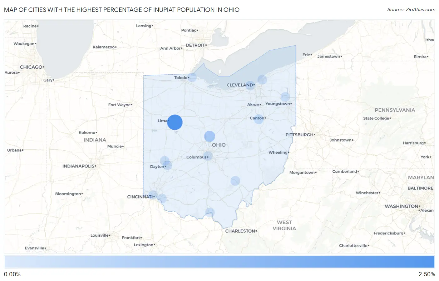 Cities with the Highest Percentage of Inupiat Population in Ohio Map