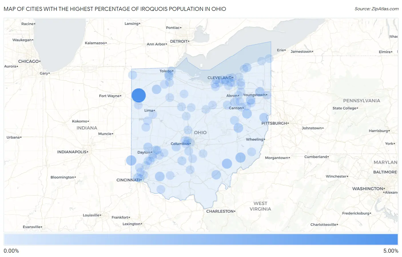 Cities with the Highest Percentage of Iroquois Population in Ohio Map