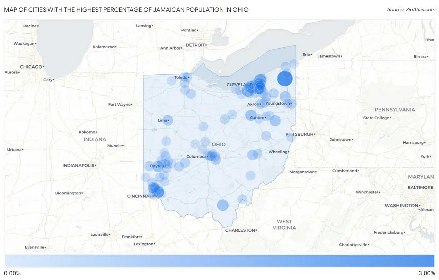Cities with the Highest Percentage of Jamaican Population in Ohio Map