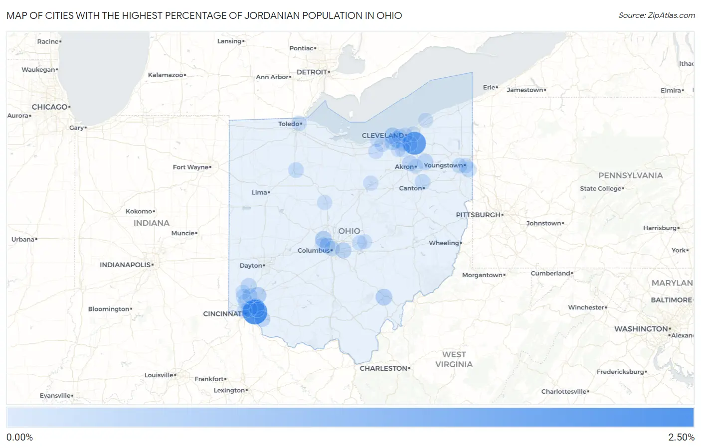 Cities with the Highest Percentage of Jordanian Population in Ohio Map