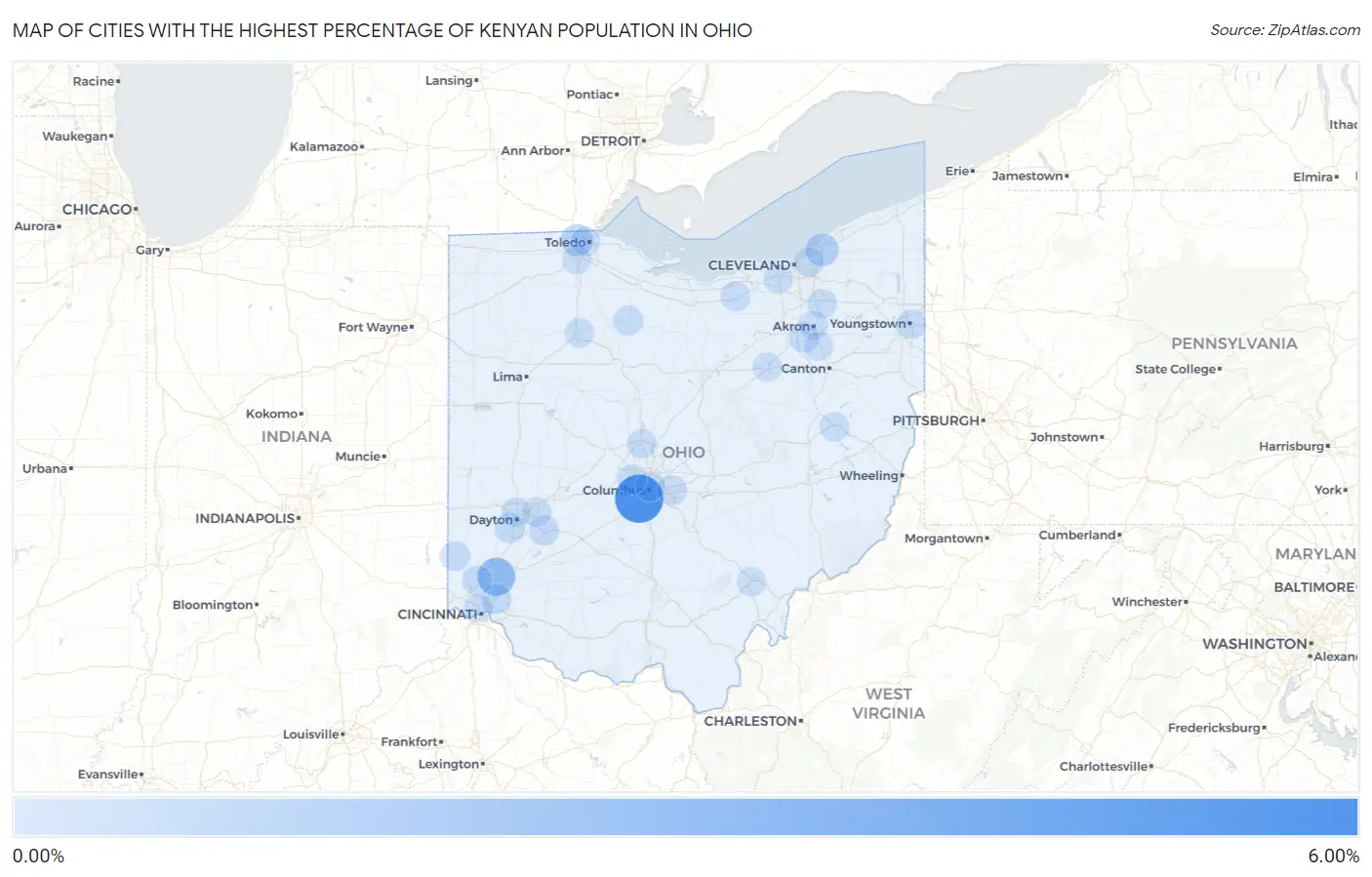 Cities with the Highest Percentage of Kenyan Population in Ohio Map