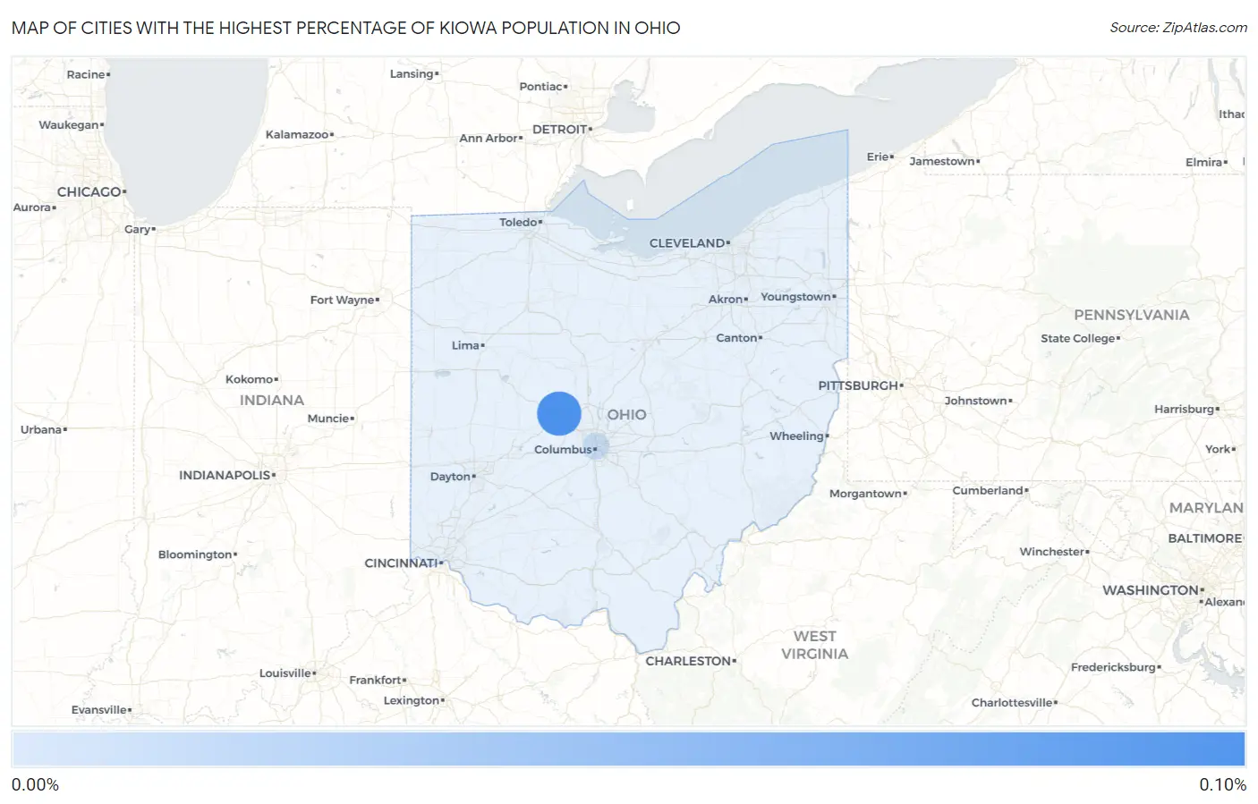 Cities with the Highest Percentage of Kiowa Population in Ohio Map