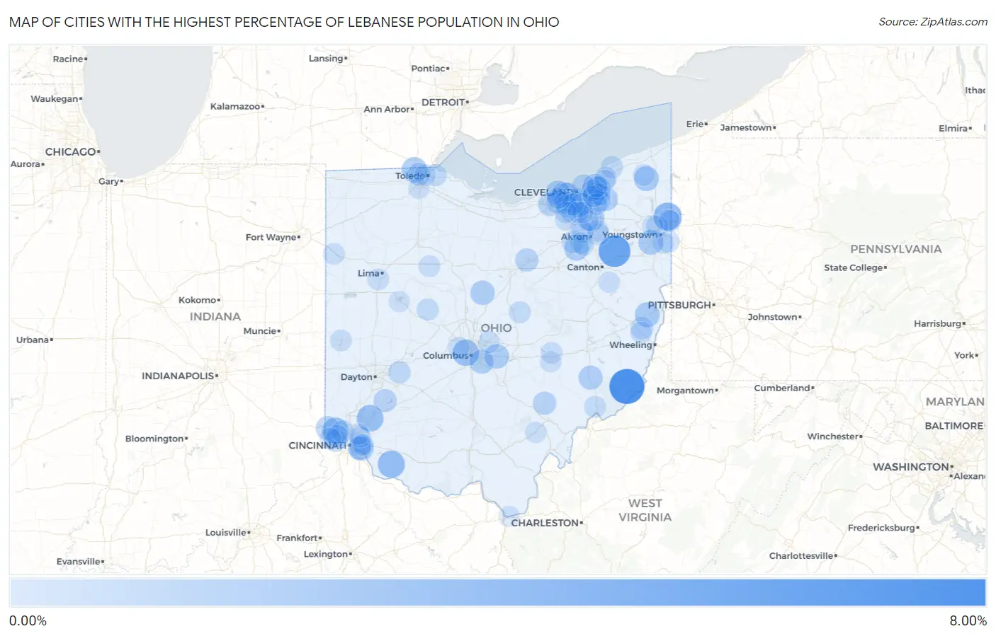 Cities with the Highest Percentage of Lebanese Population in Ohio Map