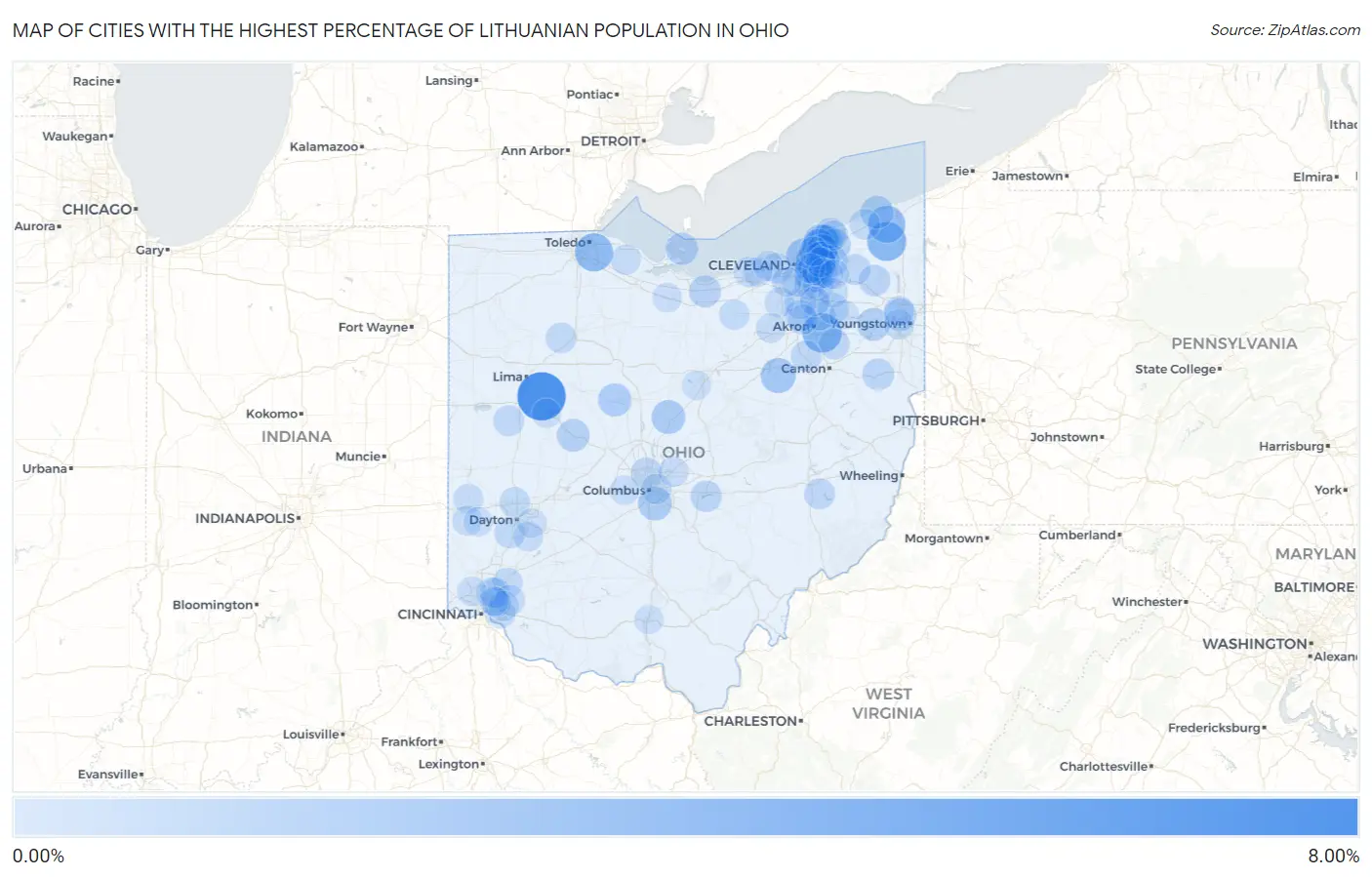 Cities with the Highest Percentage of Lithuanian Population in Ohio Map