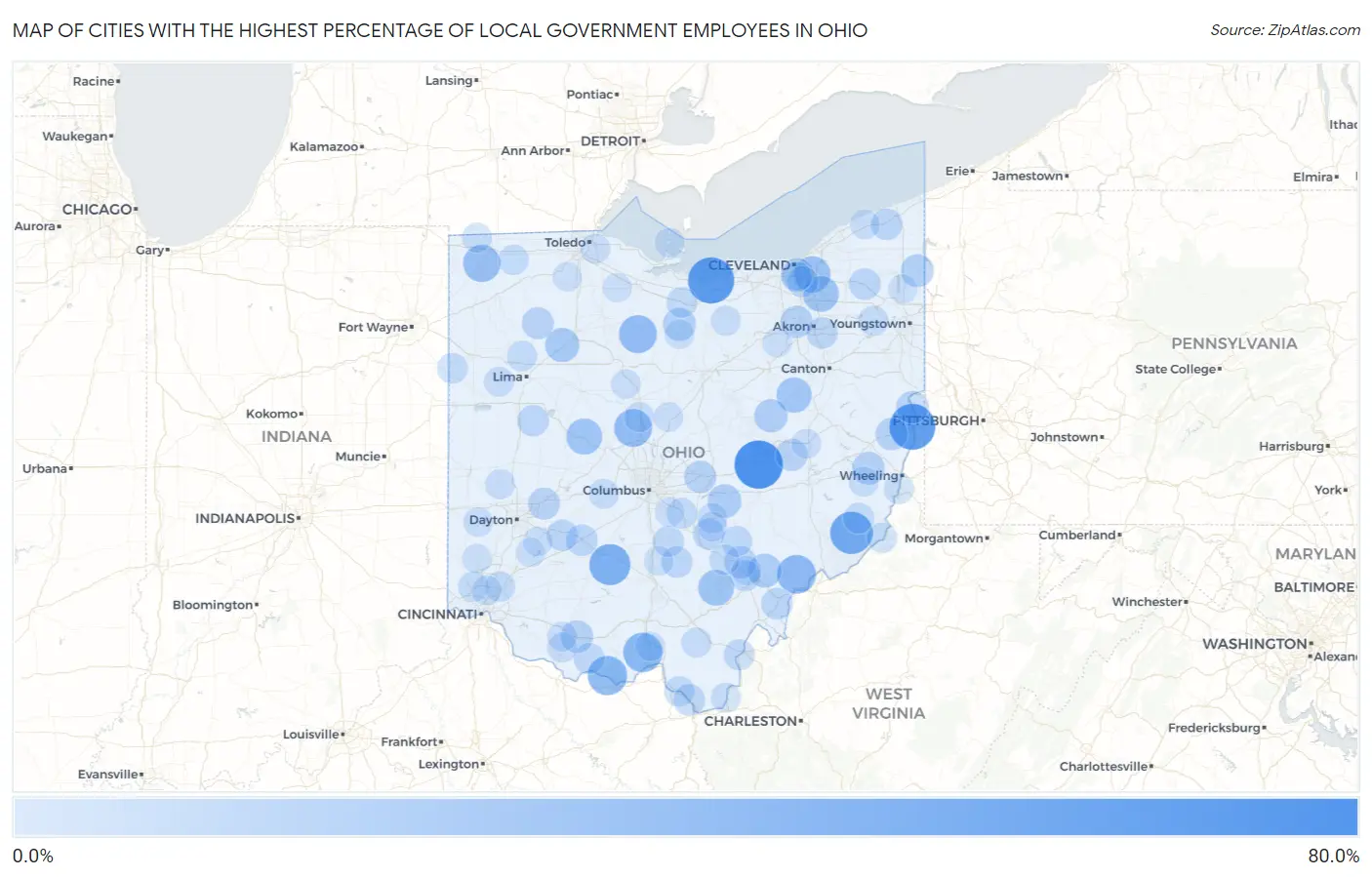 Cities with the Highest Percentage of Local Government Employees in Ohio Map