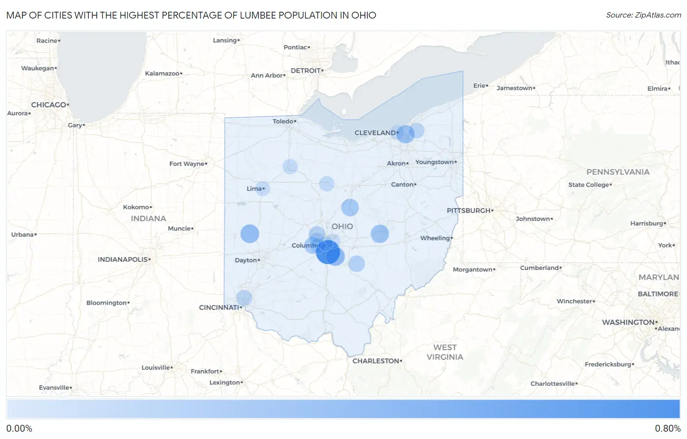Cities with the Highest Percentage of Lumbee Population in Ohio Map