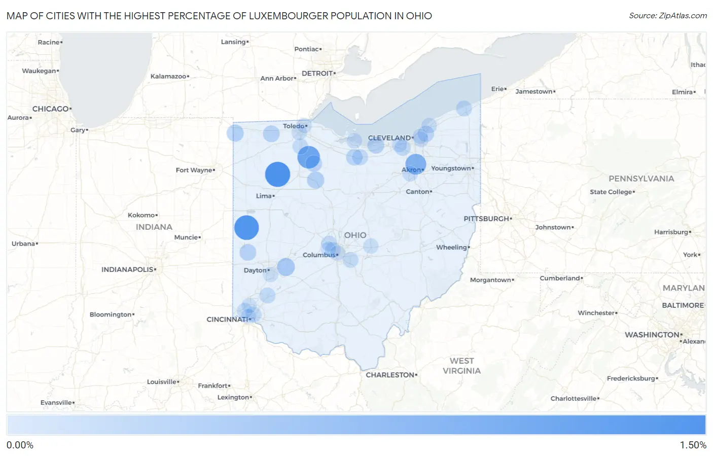 Cities with the Highest Percentage of Luxembourger Population in Ohio Map