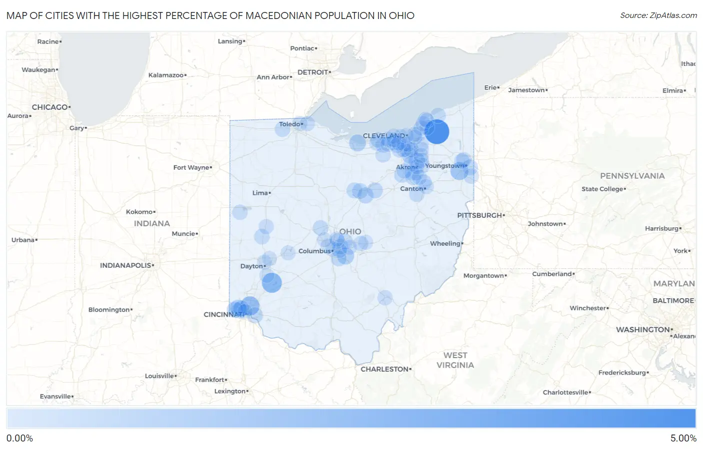 Cities with the Highest Percentage of Macedonian Population in Ohio Map