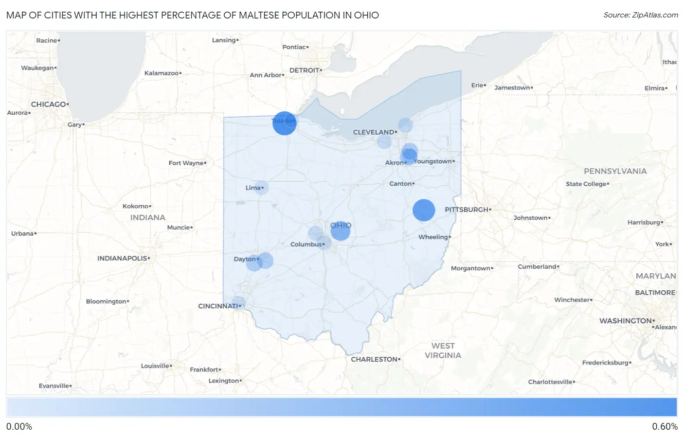 Cities with the Highest Percentage of Maltese Population in Ohio Map