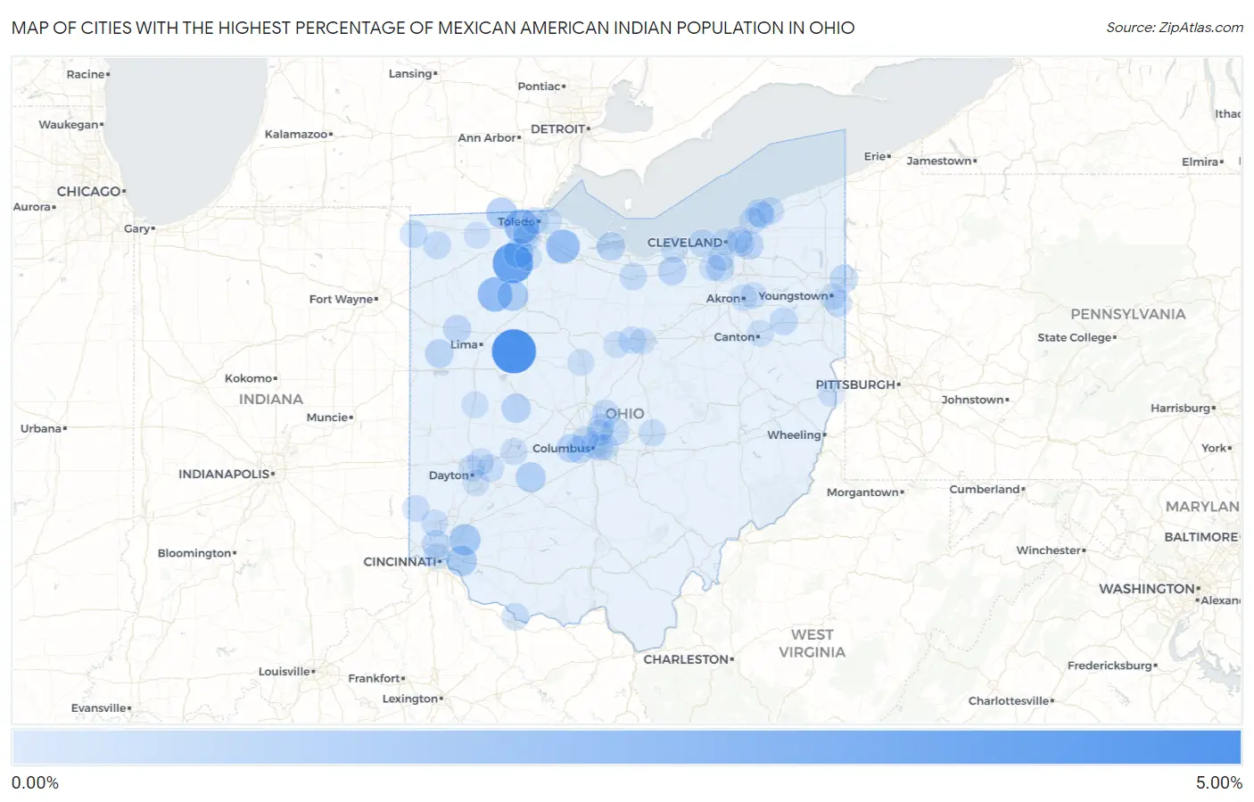 Cities with the Highest Percentage of Mexican American Indian Population in Ohio Map