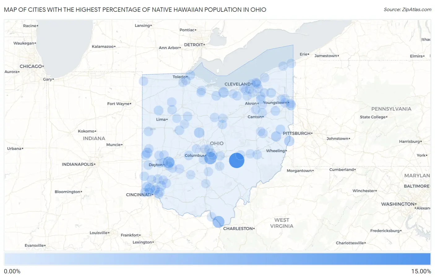 Cities with the Highest Percentage of Native Hawaiian Population in Ohio Map