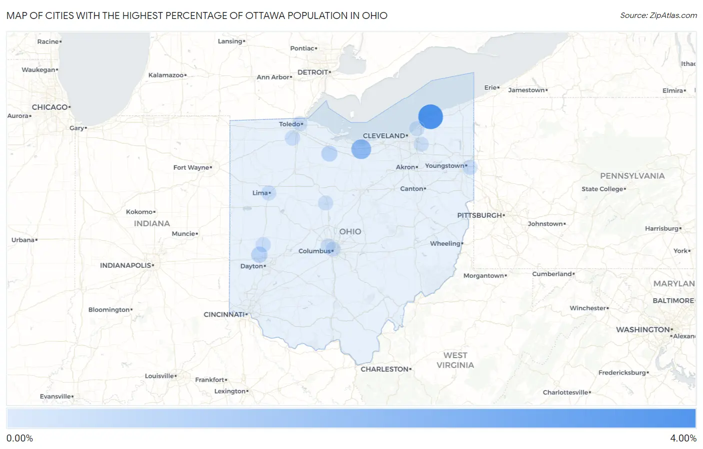 Cities with the Highest Percentage of Ottawa Population in Ohio Map