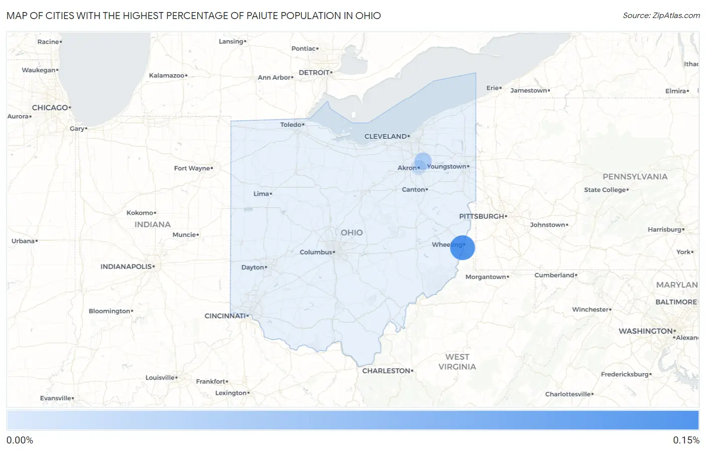 Cities with the Highest Percentage of Paiute Population in Ohio Map