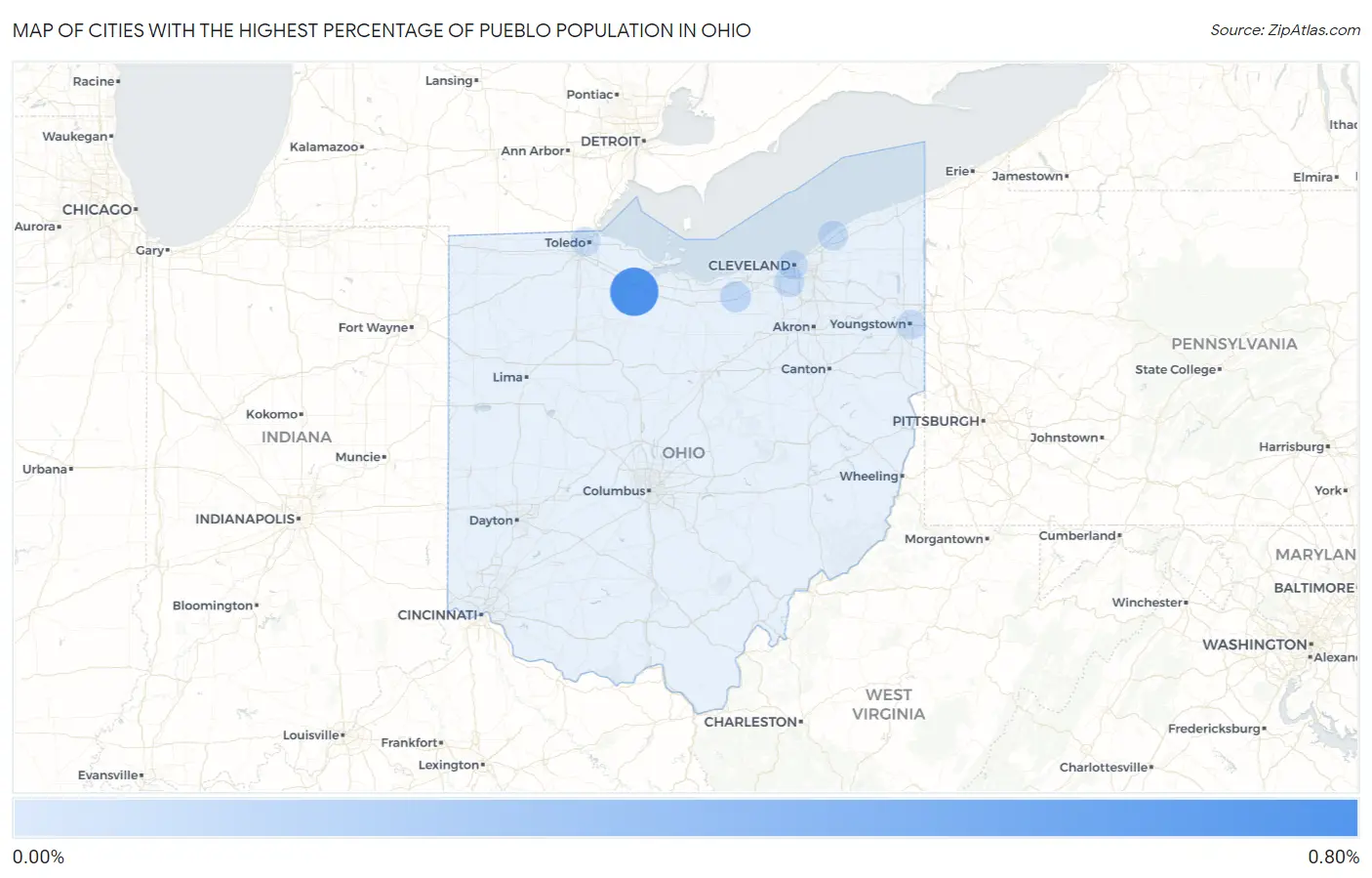 Cities with the Highest Percentage of Pueblo Population in Ohio Map