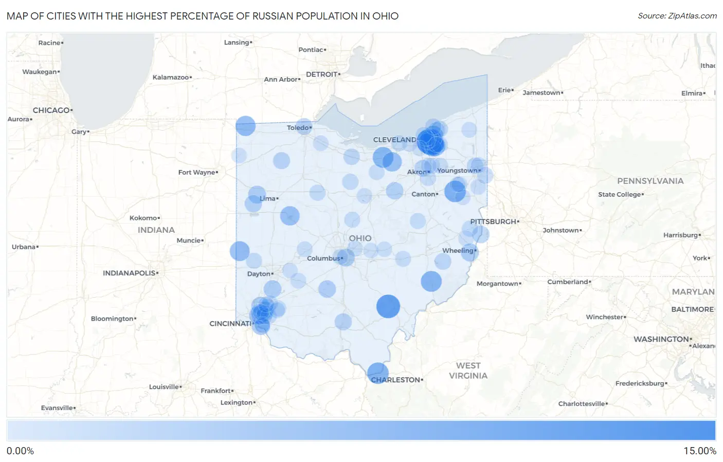 Cities with the Highest Percentage of Russian Population in Ohio Map
