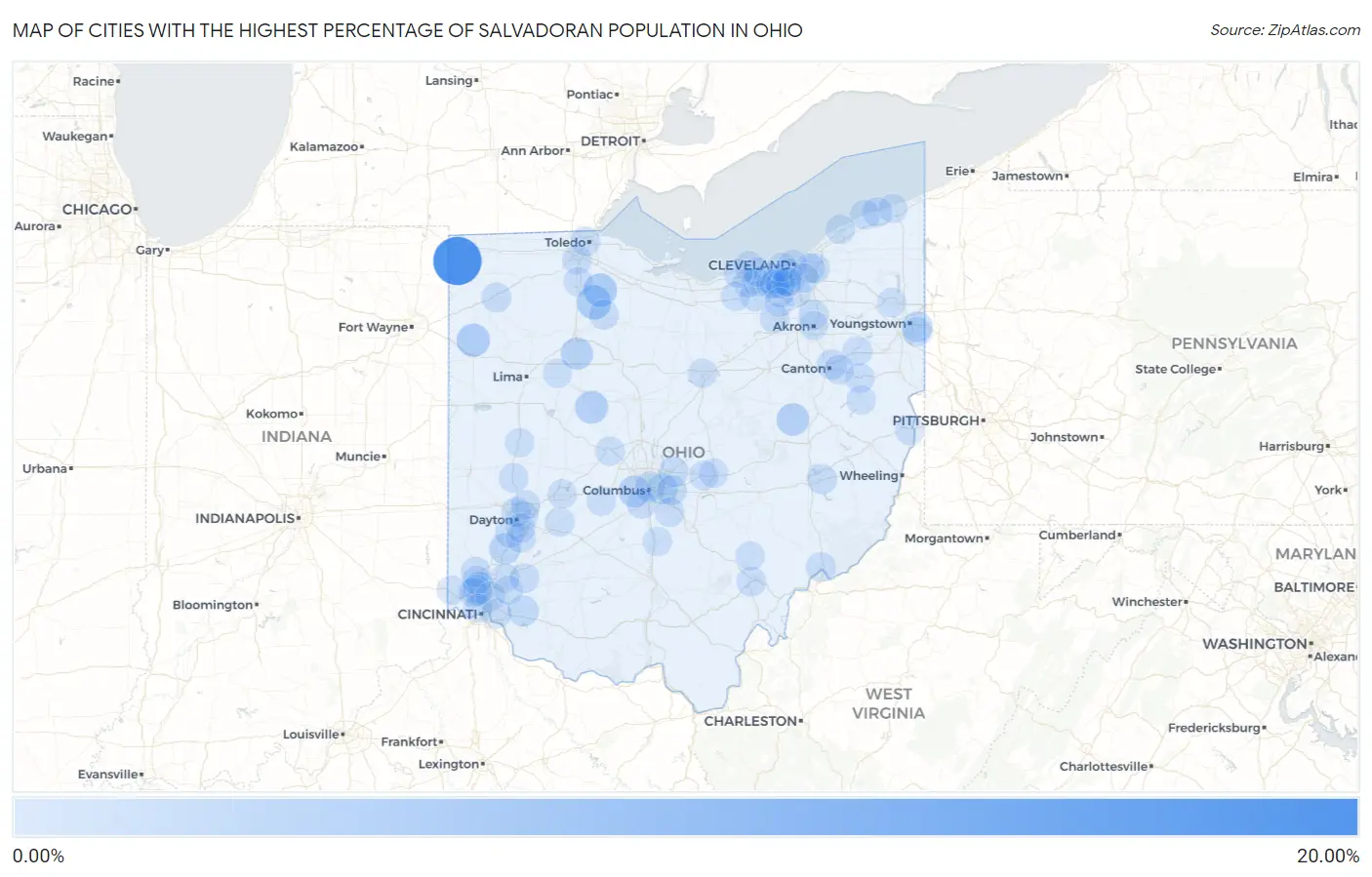 Cities with the Highest Percentage of Salvadoran Population in Ohio Map