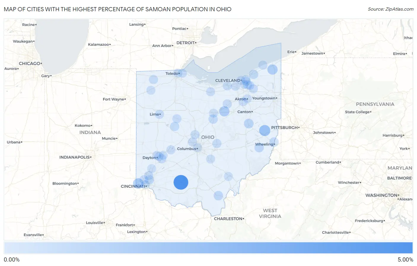 Cities with the Highest Percentage of Samoan Population in Ohio Map