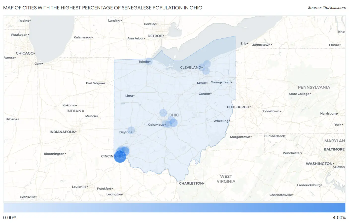 Cities with the Highest Percentage of Senegalese Population in Ohio Map