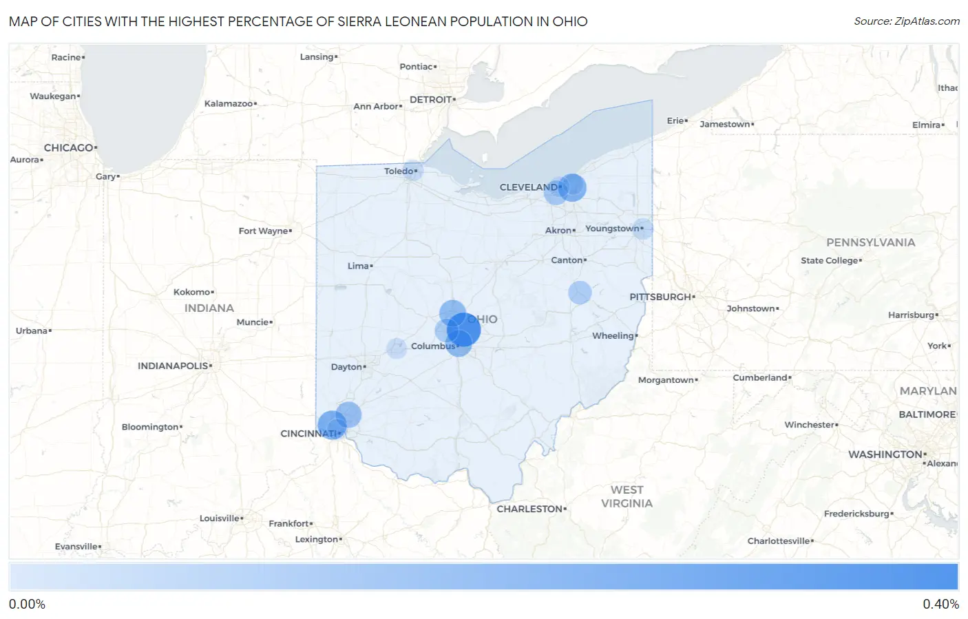 Cities with the Highest Percentage of Sierra Leonean Population in Ohio Map