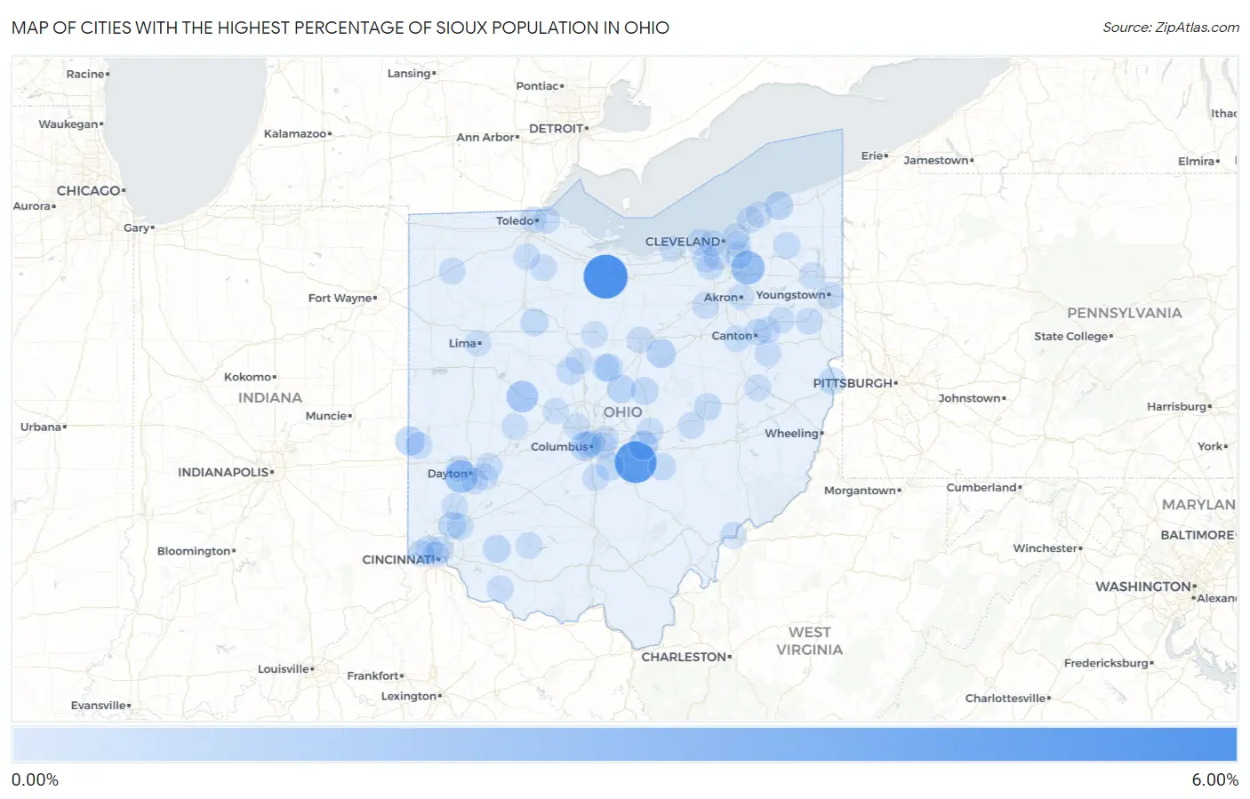 Cities with the Highest Percentage of Sioux Population in Ohio Map