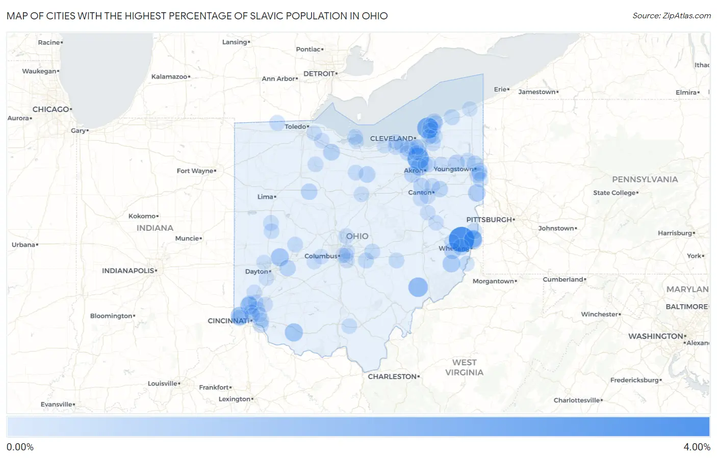Cities with the Highest Percentage of Slavic Population in Ohio Map