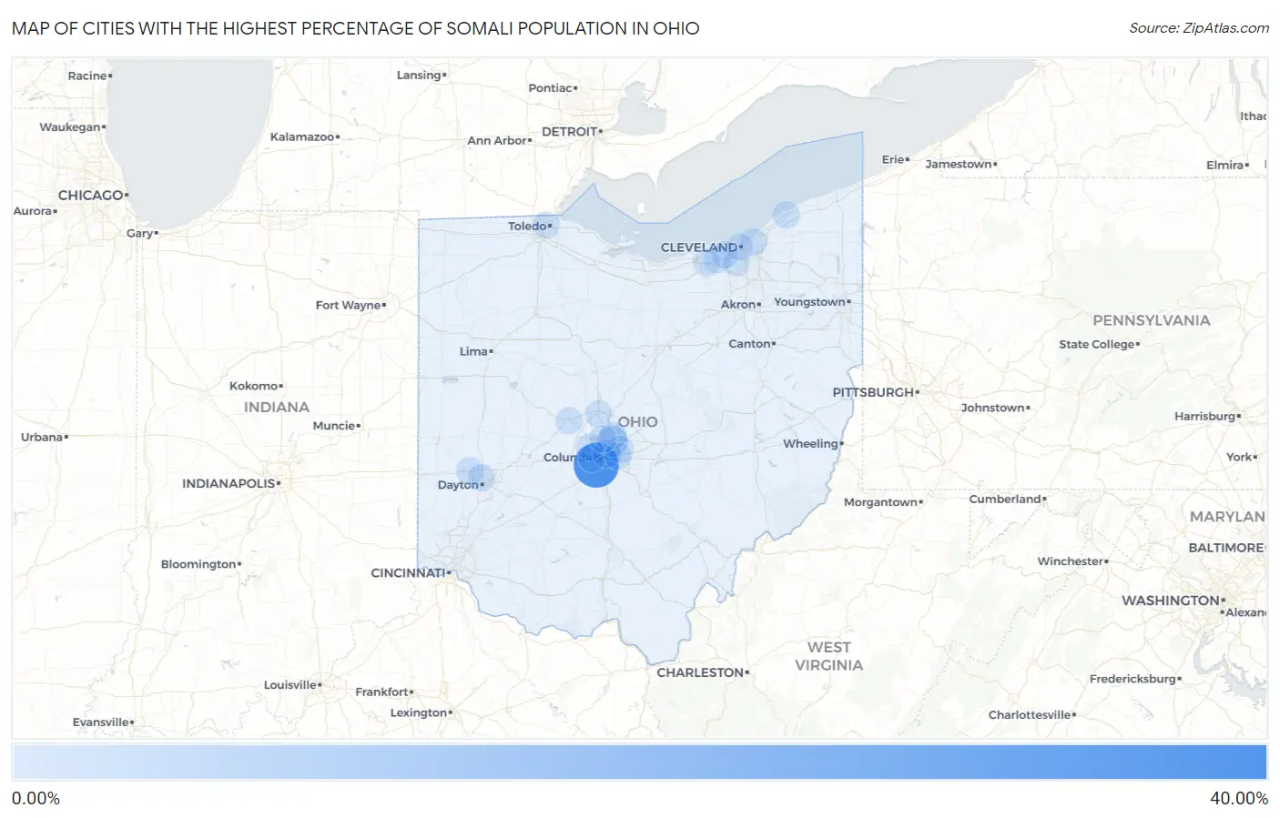 Cities with the Highest Percentage of Somali Population in Ohio Map