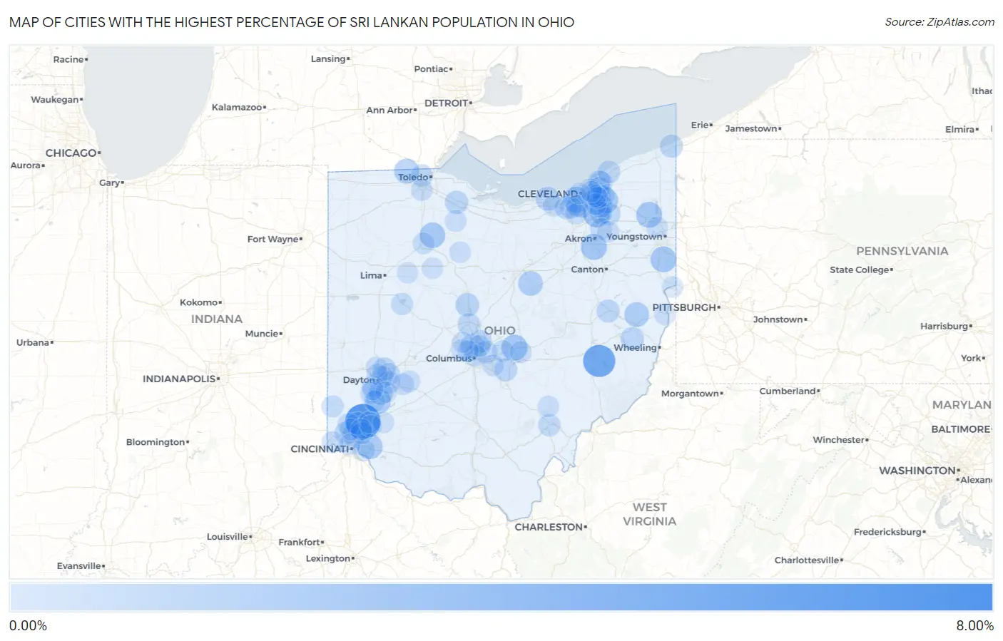 Cities with the Highest Percentage of Sri Lankan Population in Ohio Map