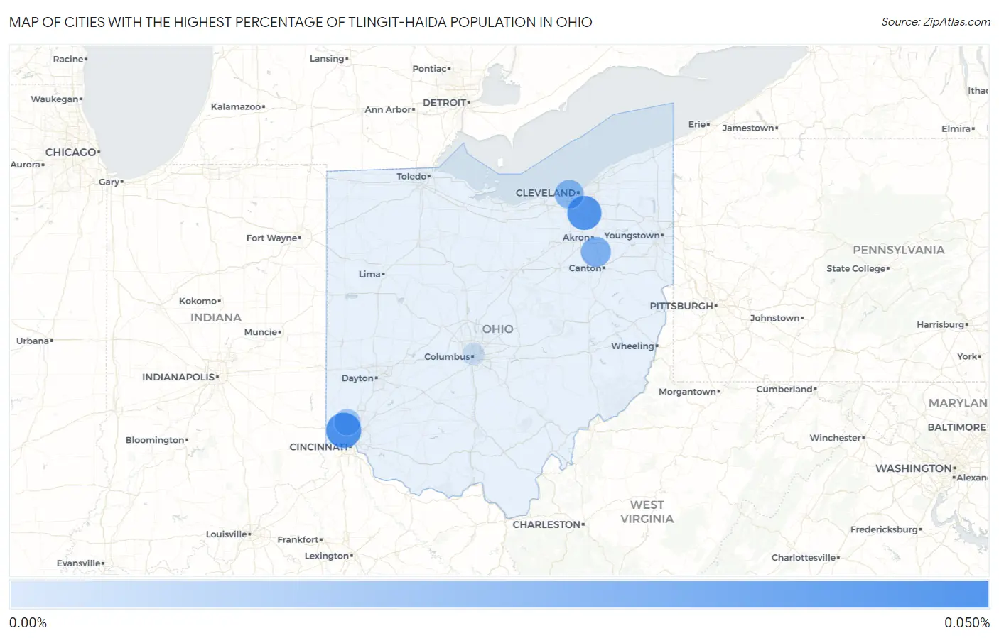 Cities with the Highest Percentage of Tlingit-Haida Population in Ohio Map