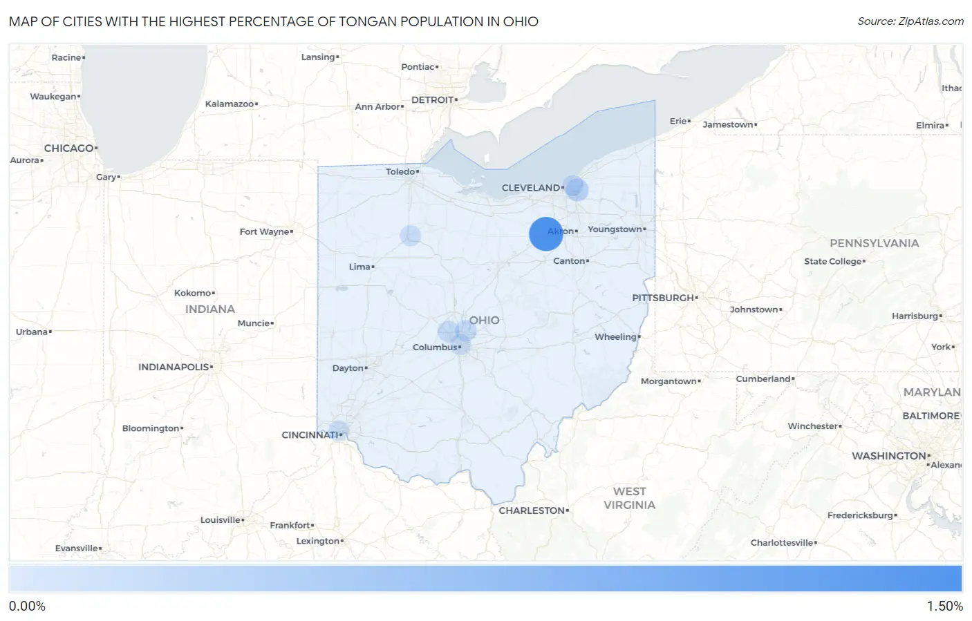 Cities with the Highest Percentage of Tongan Population in Ohio Map
