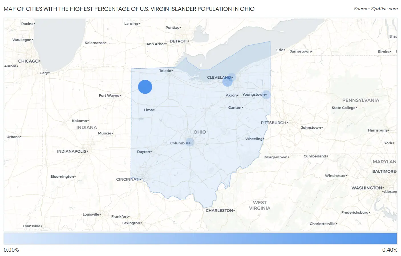 Cities with the Highest Percentage of U.S. Virgin Islander Population in Ohio Map