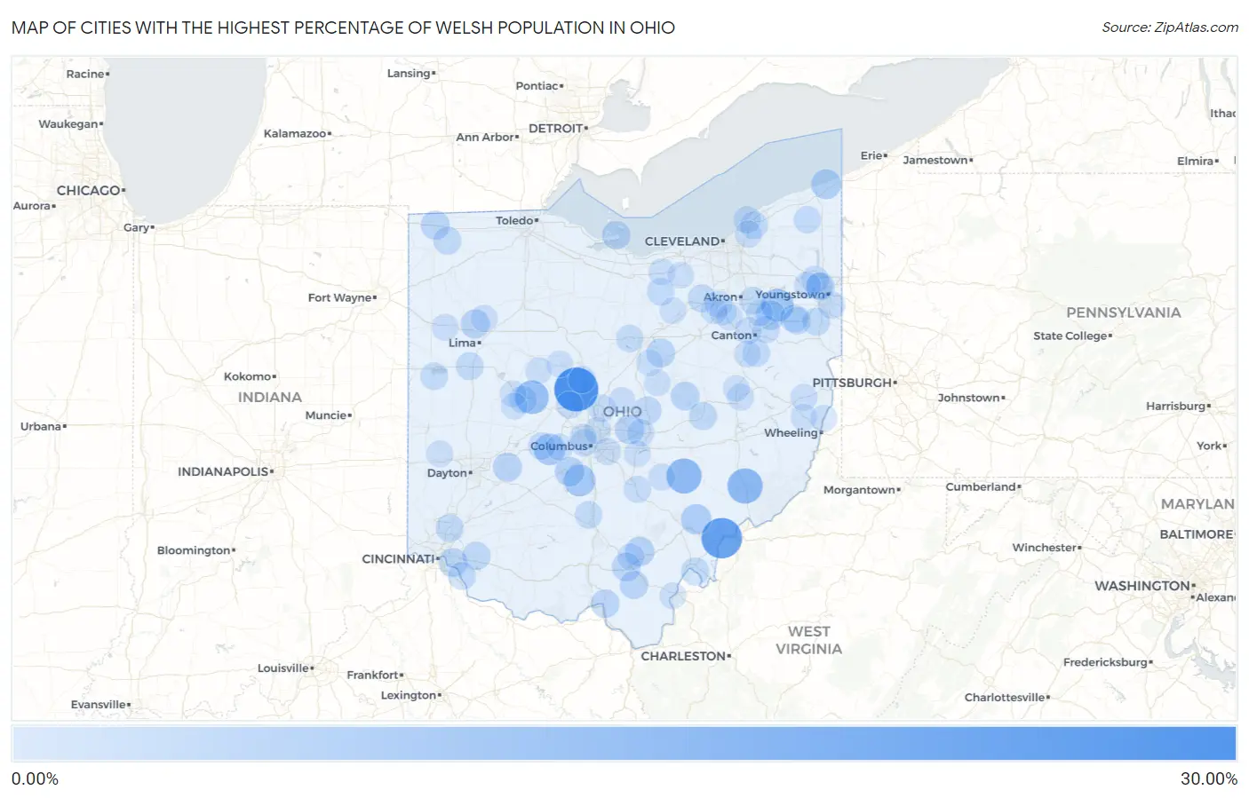 Cities with the Highest Percentage of Welsh Population in Ohio Map
