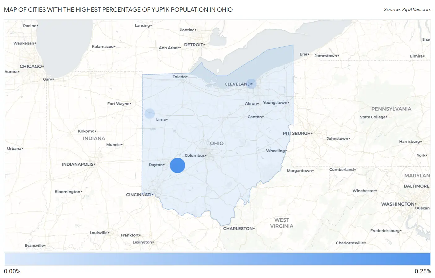 Cities with the Highest Percentage of Yup'ik Population in Ohio Map