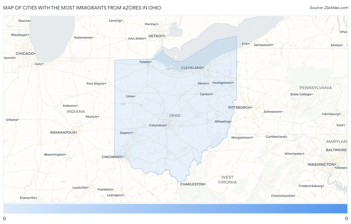 Cities with the Most Immigrants from Azores in Ohio Map