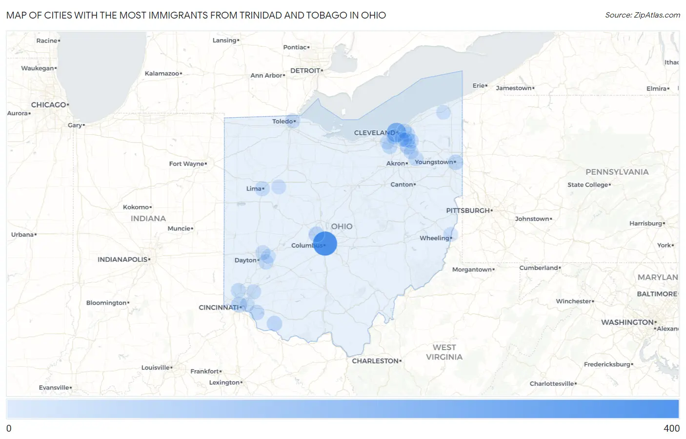 Cities with the Most Immigrants from Trinidad and Tobago in Ohio Map