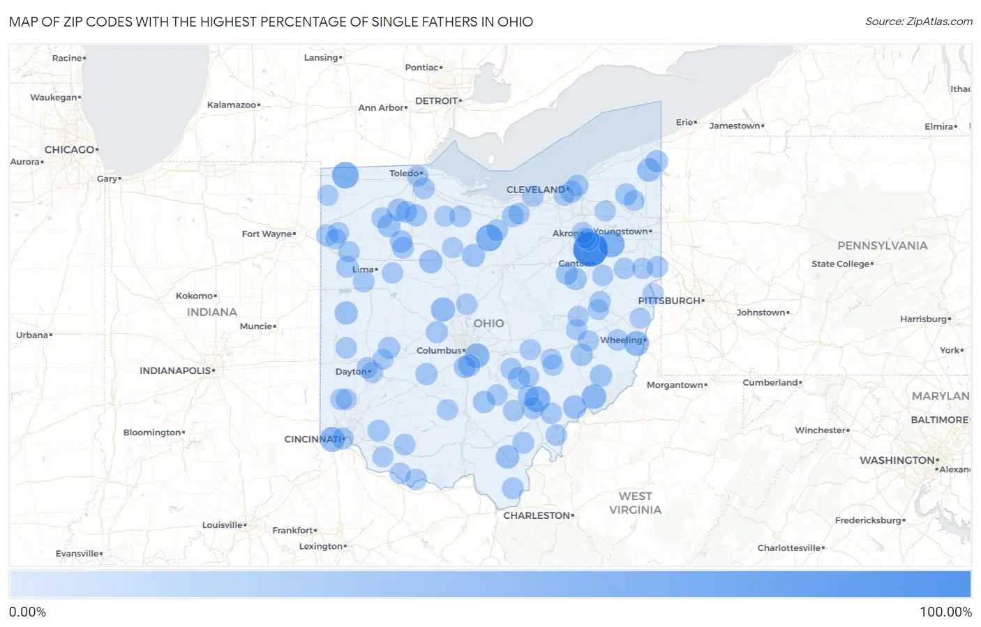 Zip Codes with the Highest Percentage of Single Fathers in Ohio Map