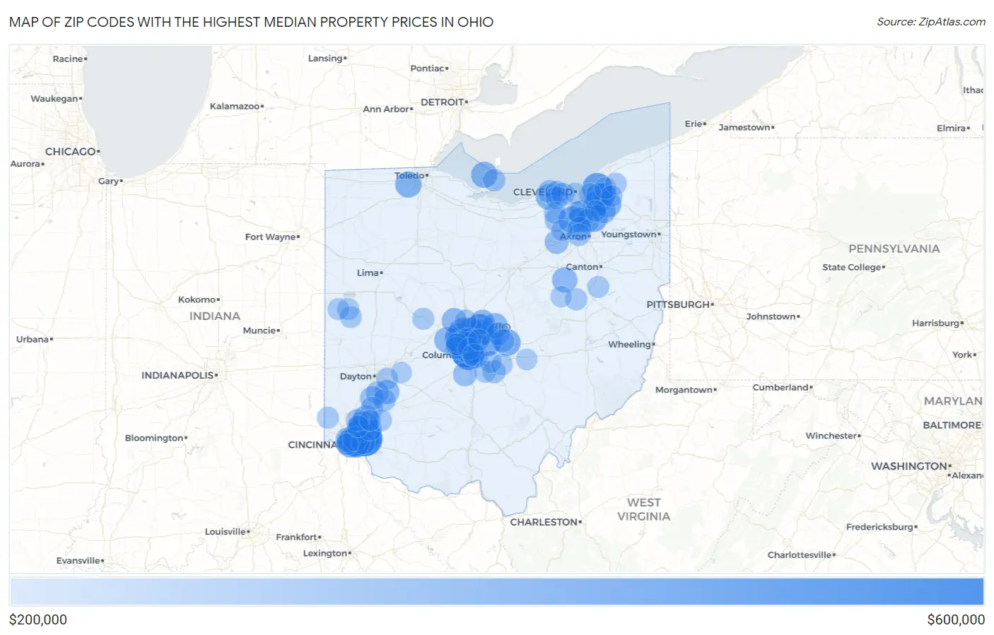Zip Codes with the Highest Median Property Prices in Ohio Map