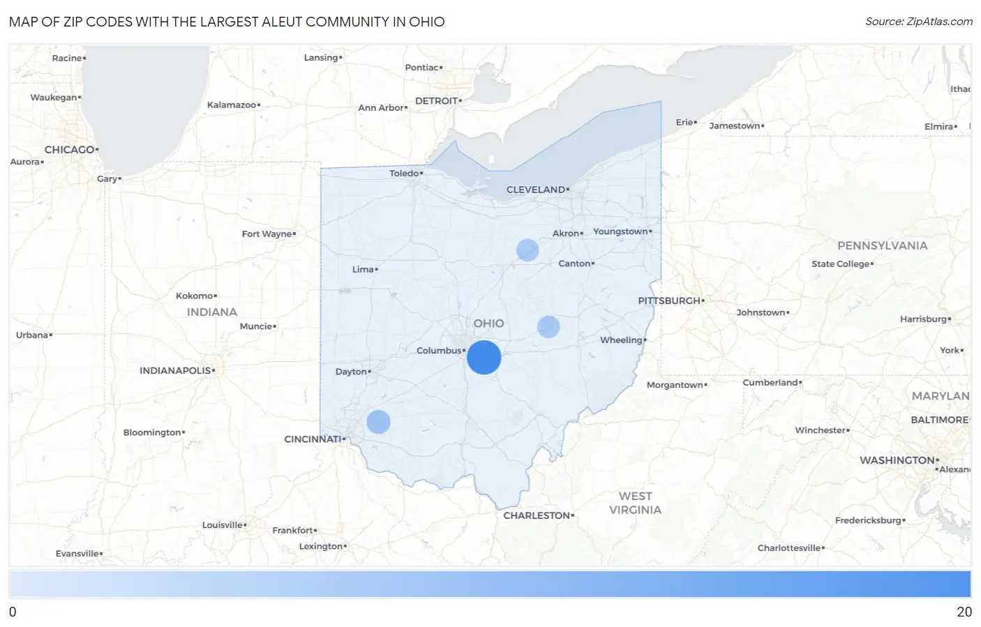 Zip Codes with the Largest Aleut Community in Ohio Map