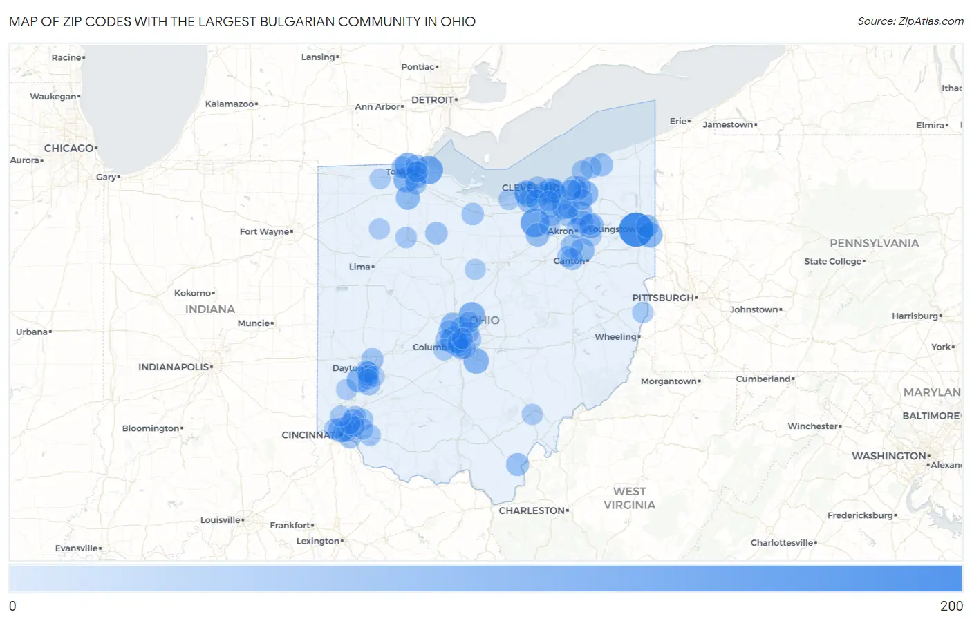 Zip Codes with the Largest Bulgarian Community in Ohio Map