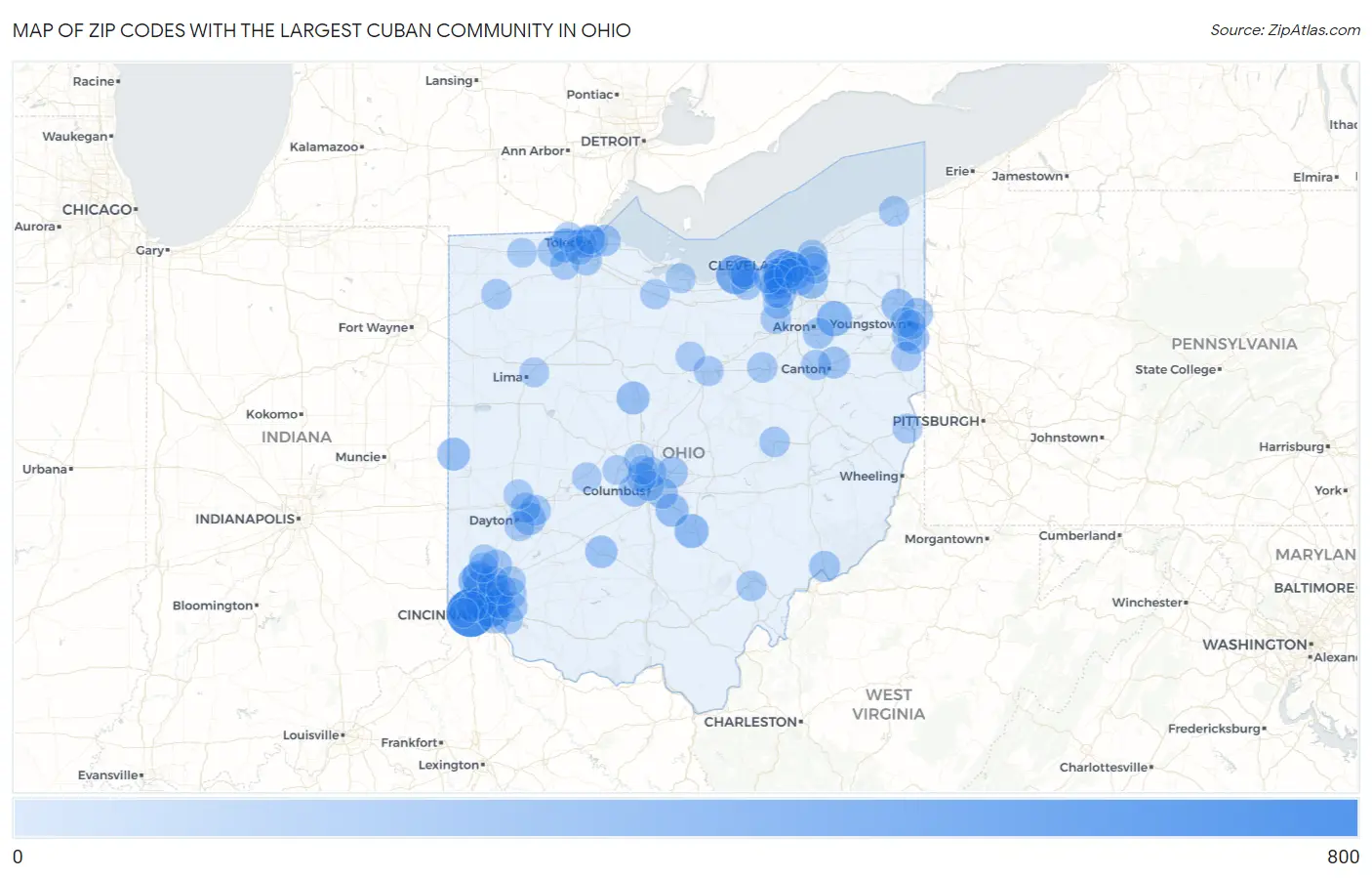 Zip Codes with the Largest Cuban Community in Ohio Map