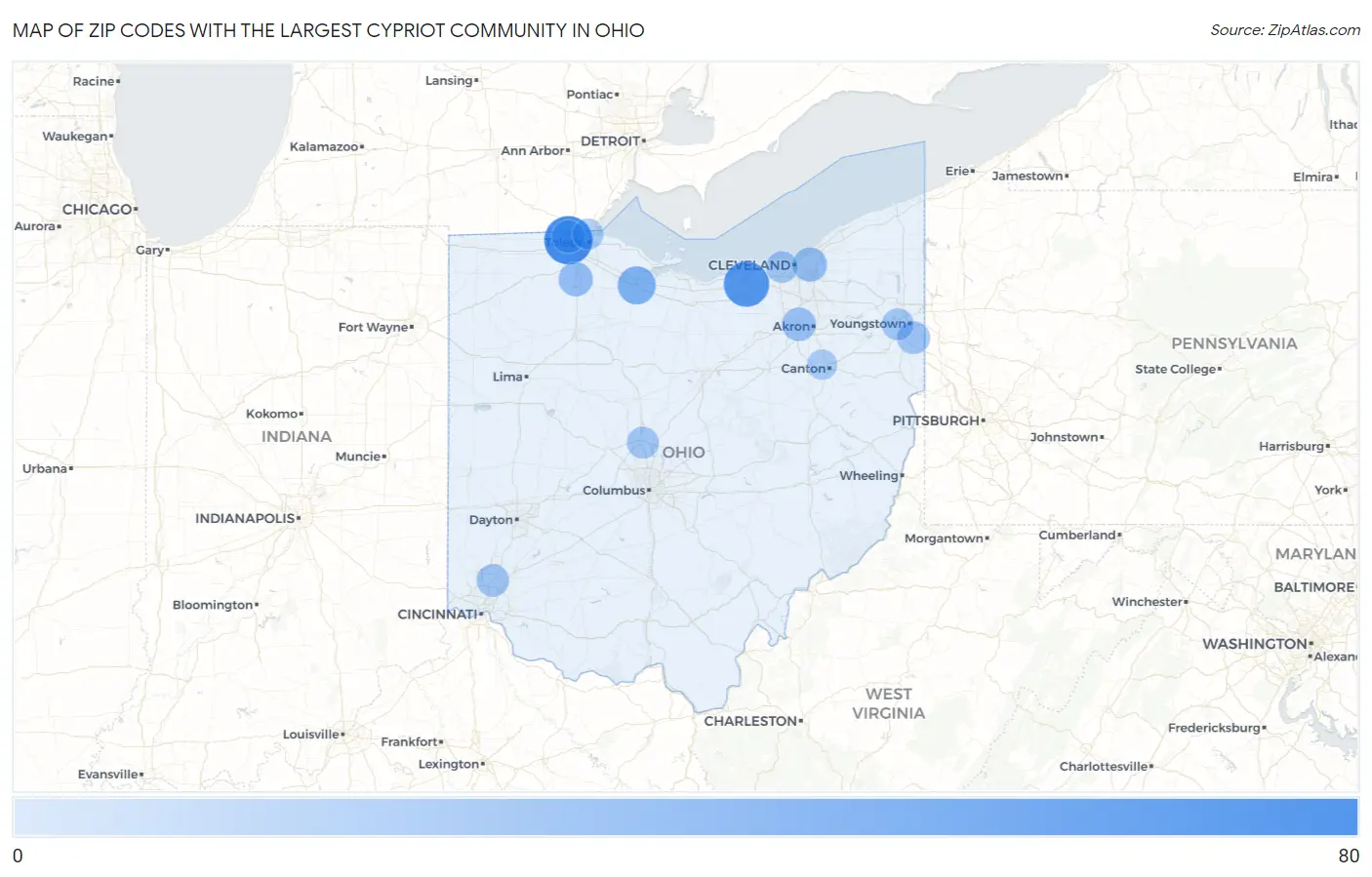 Zip Codes with the Largest Cypriot Community in Ohio Map