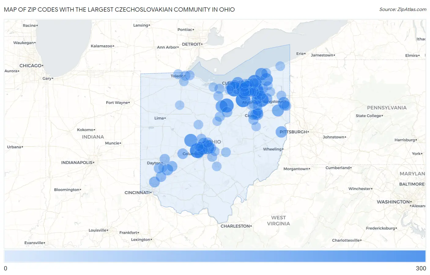 Zip Codes with the Largest Czechoslovakian Community in Ohio Map