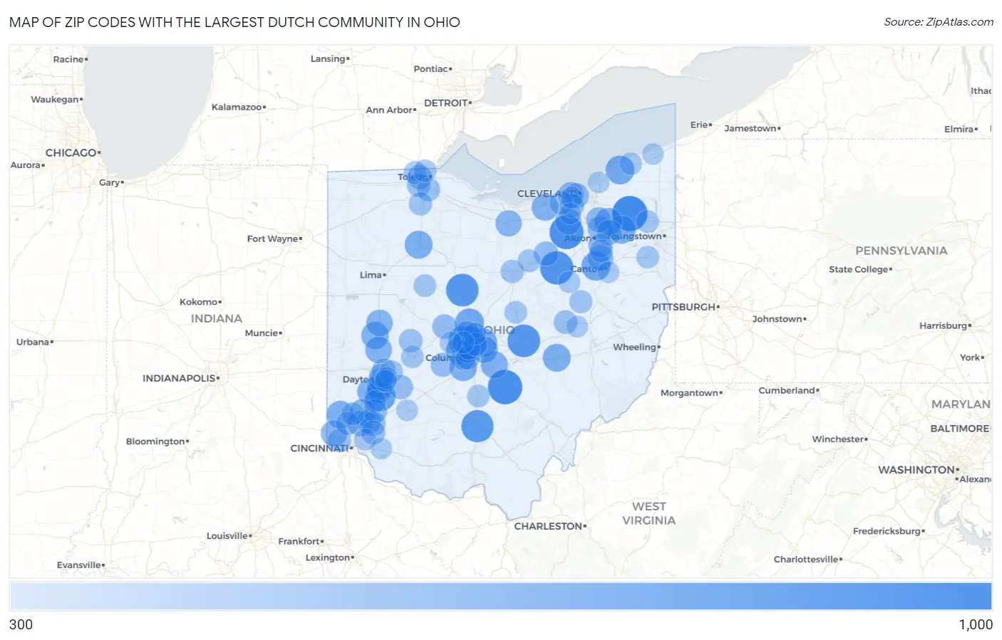 Zip Codes with the Largest Dutch Community in Ohio Map